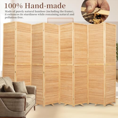 Bamboo Room Divider 8 Panel Wall Divider, 142'' W x 67'' H Folding Design with Extra Stable Base, 100% Bamboo Room Divider Screen for Room Separation, Chinese Room Partitions and Dividers Freestanding HOMSCREENER