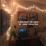 Brizled Clear Christmas Lights, 300 Count 69.6ft Incandescent White Lights String, Connectable 120V UL Certified Indoor/Outdoor White Light on White Wire for Room, Birthday, Wedding, Party, Warm White Brizled