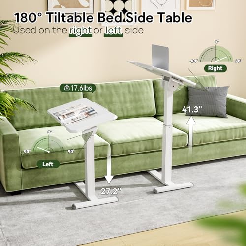 Gibbon Mounts Rolling Laptop Desk, 180° Tiltable Mobile Standing Desk Height Adjustable, Overbed Bedside Table, 32inch Portable Computer Desk with Lockable Wheels, Foldable Cart for Home Office, White Gibbon Mounts