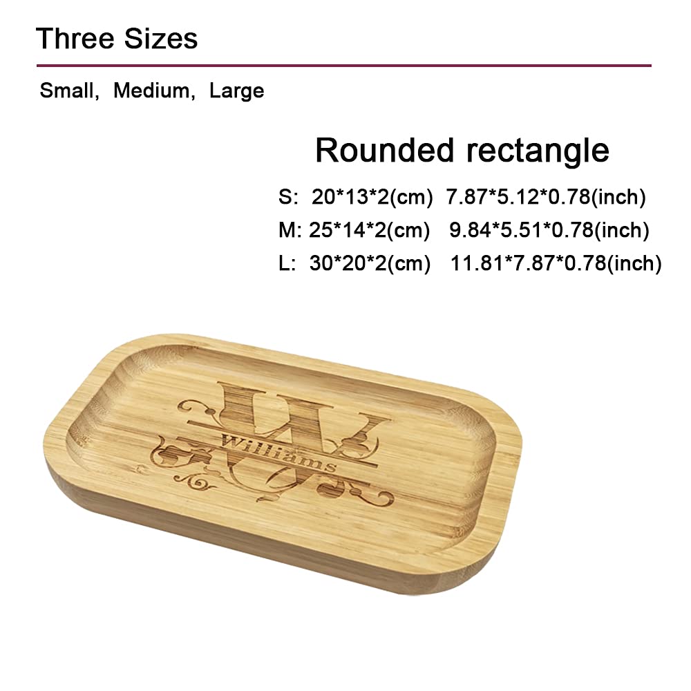 Mojia Personalized Bamboo Serving Trays and Platters, Custom Engraved Decorative Food Platters, Drinks Serving Trays (Rounded Rectangle) Mojia