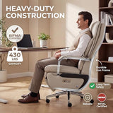 Dual Motor Executive Home Reclining Office Chair with Footrest - One-Click Electric Recline with Massage & Pillow Support Big and Tall PU Leather Ergonomic Desk Chair, High Back Wide Seat (White) COTYFLY