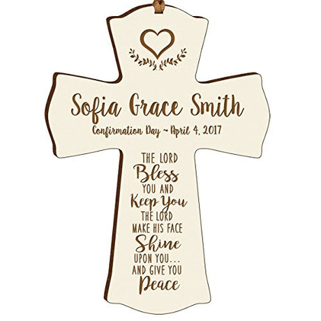 LifeSong Milestones Personalized Baptism 1st Holy Communion Christening Gifts Custom Wall Cross The Lord Bless You and Keep You The Lord Make HIS FACE Shine Upon You (Ivory) LifeSong Milestones