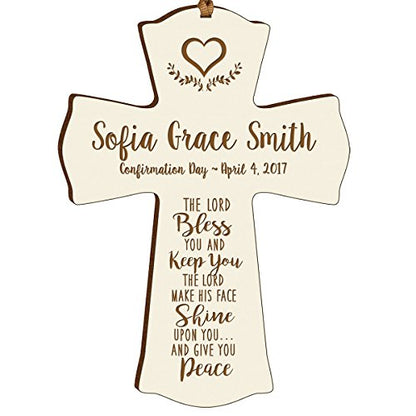 LifeSong Milestones Personalized Baptism 1st Holy Communion Christening Gifts Custom Wall Cross The Lord Bless You and Keep You The Lord Make HIS FACE Shine Upon You (Ivory) - WoodArtSupply