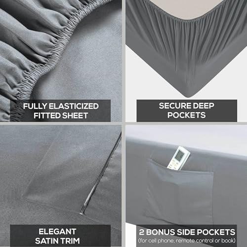 Mueller UltraTemp King Size Sheets Set – 6 Piece Premium Bedding, Silky Soft 1800 Thread Count, Cooling, Deep Pocket up to 16", Breathable Heat Transfer, Wrinkle-Resistant & Hypoallergenic, Light Gray Mueller