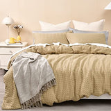 PHF 100% Cotton Waffle Duvet Cover Full, Ultra Soft Skin-Friendly Duvet Cover Set for All Season, Luxury Decorative Textured Comforter Cover with Pillow Shams Bedding Collection, 80"x90", Khaki PHF