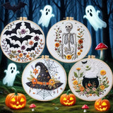 Fusionara Halloween Embroidery Kit, Halloween Cross Stitch Kit, 4 Set Gothic Embroidery Cross Stitch Kits for Beginners, Unisex, 6 Inch, Cross Stitch, Needlepoint, DIY, Craft Kit with Needles (4 Set)