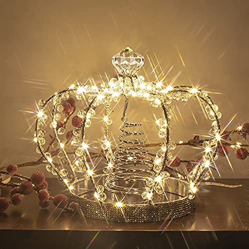 PEIDUO Christmas Jeweled Crown Tree Topper, Light up Tree Topper with 60 Warm White Lights, Large Christmas Topper Unique with Multifunction Controller, Metal Xmas Topper Decorations for Tree, Plug in PEIDUO