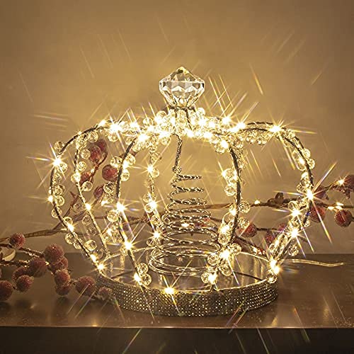 PEIDUO Christmas Jeweled Crown Tree Topper, Light up Tree Topper with 60 Warm White Lights, Large Christmas Topper Unique with Multifunction Controller, Metal Xmas Topper Decorations for Tree, Plug in