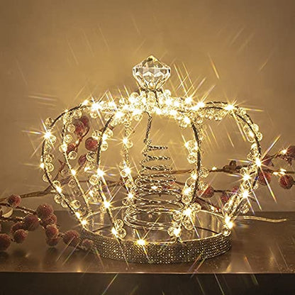 PEIDUO Christmas Jeweled Crown Tree Topper, Light up Tree Topper with 60 Warm White Lights, Large Christmas Topper Unique with Multifunction Controller, Metal Xmas Topper Decorations for Tree, Plug in