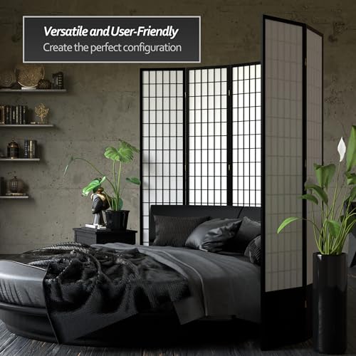 Red Lantern 7 ft. Tall Window Pane Shoji Screen - Black - 5 Panels Red Lantern