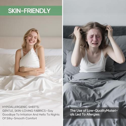 Luxury Organic Tencel & Viscose from Bamboo Cooling Sheet Set,Silky Soft Lyocell Sheets with Deep Pocket, Hypoallergenic & Breathable Bedding with Pillowcases (White, King)