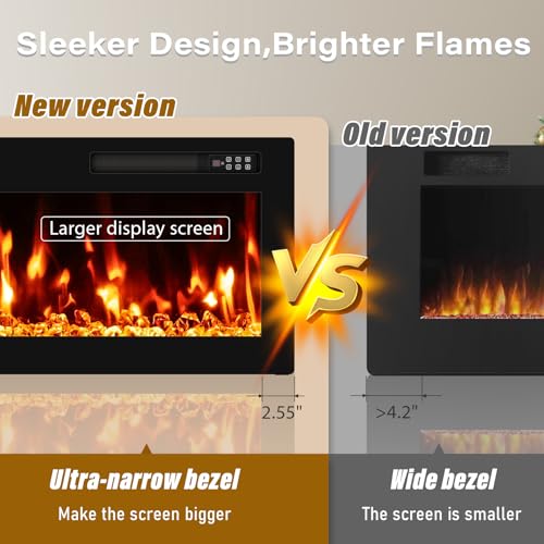 BREEZEHEAT 72 Inch Ultra Thin Electric Fireplace-Narrow Bezel Linear Fireplace Heater Recessed Wall Mounted, Remote Control, Touch Screen, 750W/1500W, 8H Timer for Living Room, Bedroom, Office BREEZEHEAT