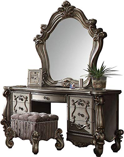 Acme Versailles Vanity Stool in Antique Platinum - WoodArtSupply