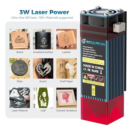 SCULPFUN C1 Mini Laser Engraver, 3W Portable Laser Engraving Machine with 0.04mm Ultra Fine Spot, Work for DIY Beginners,Plywood,Leather,Kraft Paper,Slate, Engraving Area 150 * 130mm SCULPFUN