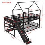 Bellemave Metal Bunk beds Full Over Full with Slide and Storage Stairs, House Floor bunk Bed with guardrail for Kids,Black Bellemave