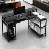 Simple Deluxe 47-inch L-Shaped Gaming Desk with LED Lights & Power Outlets, Reversible Corner Computer Desk with Monitor Riser, Drawer & Shelves, for Home Office, Black Simple Deluxe