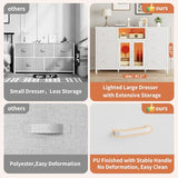 White Dresser for Bedroom Dresser TV Stand with Charging Station for 60" TV 6 Drawer Dresser Entertainment Center with LED Long Fabric Bedroom Dresser Organizer Unit Tall Chest of Drawers for Kids FFBCFDK