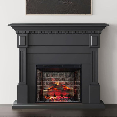 Modern Ember Augustine Black Mantel Package 55" W x 48" H with 28 Inch Electric Fireplace Insert - 1,000 Sq Ft Heater 4 Flame Colors, Ember Bed Included | Compatible with Alexa and Google Assistant Modern Ember