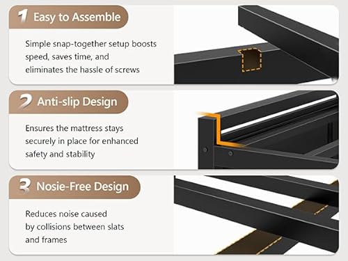 Twin Size Bed Frame with Charging Station and LED Lights, Twin Bed Frames with Storage Headboard, Black LED Bed Frame with Storage Shelves, Metal Platform with Under-Bed Storage, No Box Spring Needed CSZZD