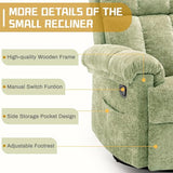 Korser Recliner Chair, Swivel Rocker Recliner Chair for Adults, Small Recliners for Small Spaces, Upholstered Manual Recliner with Side Pockets, Nursery Rocking Chair for Living Room, Chenille, Green