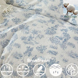 Brandream French Country Garden Toile Floral Duvet Quilt Cover King Size 100% Cotton Bedding Set Toile Tapestry Pattern Blossom Tree Branches Delicate Ruffle Fringe Design Brandream