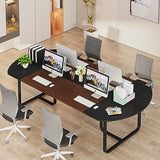 Tribesigns 70.86'' Modern Oval Executive Computer Desk with Two-Tone Finish Splicing Board, Large Double Desk for Workstation, Curved Home Office Desks for 2 Person (Walnut+Black) Tribesigns