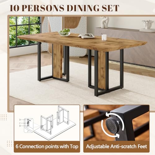 MEMUY Wood Dining Table Set for 10,79" Rustic Wood Kitchen Table and Chairs,10 Seat Dining Table Set with Heavy Duty Legs,Large Dinner Table Set for 10 for Big Family Kitchen Dining Room MEMUY