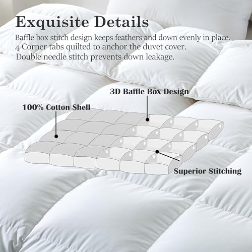 ELNIDO QUEEN® Feather Comforter King Size, Filled with Feather and Downfiber, Luxurious Fluffy Hotel Style White Bedding Comforter, 100% Cotton Duvet Insert Medium Warmth for All Season, 106x90 Inch ELNIDO QUEEN