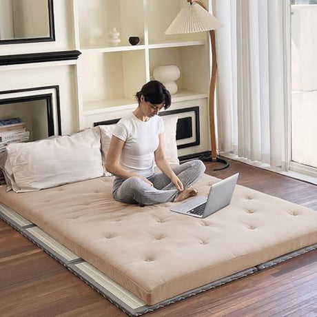 ZonLi Japanese Floor Futon Mattress 4" Thicken Tatami Mat Sleeping Pad 100% High Density Foam Foldable Dormitory Pad Tatami Mattress,for Floor Lounger Adult Pillow Bed Queen Size ZonLi
