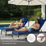 Honorbox 72 x 21 Inch Outdoor Chaise Lounge Cushions Set of 2 - Removable Cover, 4-Section Design, Water-Repellent & Fade-Resistant, 6 Tie Straps, Replacement for Patio & Pool Chairs - Navy