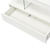 LED Coffee Table with Storage, Modern Center Table with Open Display Shelf & 2 Double Sliding Drawers, Accent Furniture with LED Lights for Living Room, Easy Assembly (White-HH80) Aiuyesuo