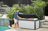 Keter Denali 150 Gallon Resin Large Deck Box-Organization and Storage for Patio Furniture, Outdoor Cushions, Garden Tools and Pool Toys, Grey & Black Keter