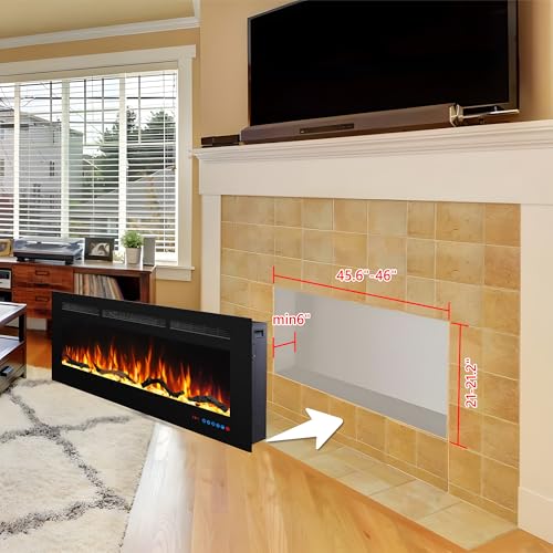 Valuxhome 50" WiFi Modern Recessed and Wall Mounted Electric Fireplace Heater for Living Room,Timer, Overheating Protection, 5100BTU,Touch Screen, Black Valuxhome
