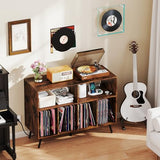 Giantex Large Record Player Stand with Charging Station, Turntable Stand Holds Up to 300 Albums, Record Player Table with Raised Leg, Vinyl Record Storage for Living Room (Rustic Brown) Giantex