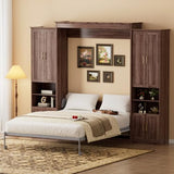 BEQAI Queen Murphy Bed with Storage Cabinets & 6 Adjustable Shelves, Foldable Space-Saving Queen Wood Wall Bedframe with USB Charging Port, Hidden Bedframe for Guest Room, Study, Home, Bedroom, Walnut BEQAI