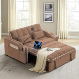 Sleeper Sofa Couch Bed with Phone Holder, Modern 3-in-1 Convertible Velvet Pull Out Loveseat Futon Sofa with USB & Type C Port & Cup Holder for Living Room Bedroom Office KINFFICT