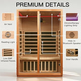 INFRADELUX Infrared Home Sauna for 2-Person, Low-EMF 1760W Heaters & Chromotherapy LED Lights, Premium Wood Indoor Spa Room,51.18 x 35.43 x 74.8 Inch INFRADELUX