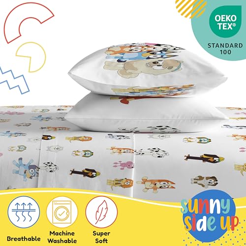 Sunny Side Up Bluey & Friends Full Sheet Set - 4 Piece Kids Bedding Set Includes Pillow Cover - Super Soft Microfiber Sheets Sunny Side Up