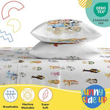 Sunny Side Up Bluey & Friends Full Sheet Set - 4 Piece Kids Bedding Set Includes Pillow Cover - Super Soft Microfiber Sheets Sunny Side Up