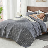 ENJOHOS 100% Cotton King Quilt, King Size Dark Grey Bedspread, Reversible Lightweight Super Coverlet Comforter Bedding with Shams for All Season ENJOHOS