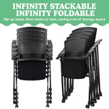 AceOrbit 4 Pcs Foldable Office Chair with PU Wheels Lumbar Support, Armrest, Thick Breathable Mesh Seat Stackable Chair for Office Meeting, Conference, Training Room, Black AceOrbit
