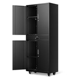 DNA MOTORING Metal Storage Cabinet, 73'' Rolling Garage Cabinet with 1 Drawer and Adjustable Shelves, Lockable Cabinet Heavy Duty Utility Cabinet for Garage,Office,Home,Gym, Black, TOOLS-00630-BK-BK DNA MOTORING