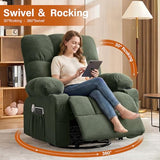 MAHOMICO Swivel Rocker Recliner Chair with Vibration Massage and Heat for Living Room with Rocking Function and Side Pocket,USB Charge Port，2 Cup Holders