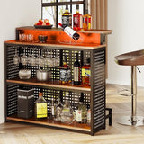 YITAHOME Rustic Brown Mini Home Bar Unit with Music-Sensing LED Lights and Storage Shelves YITAHOME
