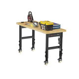 48'' Adjustable Workbench, 4 Heights Work Bench with Wheels and Power Outlets, 2000 LBS Heavy Duty Work Bench Table, Hardwood Work Benches for Garage, Workshop, Office, Home WXCOPON