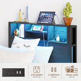 Maliacife Twin Bed Frames with Charging Station and LED Lights,Twin Size Platform Bed with Bookcase Storage,Wood Headboard with Metal Slats, No Box Spring Needed, Easy Assembly, Noise-Free, Black Maliacife