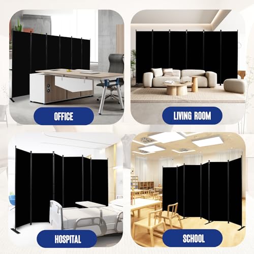 Room Divider and Folding Privacy Screens 6 Panel, 11 Ft Wide Room Partitions Dividers, Portable Room Divider Screen for Room Separtition, Folding Wall Dividers for Rooms, Office, Bedroom, Studio Black HOMSCREENER