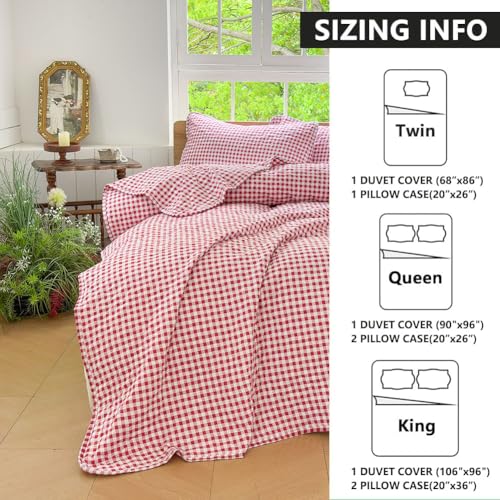 NSNLGSGC Red Gingham Twin Quilt Set, Soft Pre-Washed Microfiber Red Plaid Twin Bedspread, Lightweight Checked Summer Quilt, Grid Bedding Coverlets for All Seasons (Includes 1 Quilt, 1 Pillow Sham) NSNLGSGC