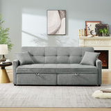 HKHUASEN Small Love Seat Sofa Bed, 3 in 1 Convertible Sleeper Futon with Reclining Backrest and Pillows, Modern Fabric Furniture for Living Room, Grey HKHUASEN