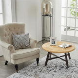 RANDEFURN Coffee Table Round, Seagrass Coffee Tables,Pine Wood X Base Frame Cocktail Table, Easy Assembled, Multiple Sizes for Living Room, Solid Wood Table,32 x 17 Inches,Natural RANDEFURN